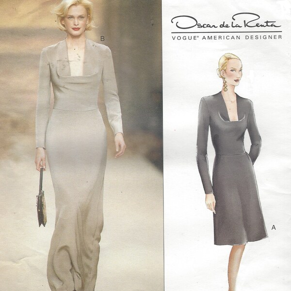 Oscar de la Renta Vestido de noche para mujer en 2 largos Sesgo Escote profundo Vogue Patrón de costura 2418 Talla 6 8 10 Busto 30 1/2 a 32 1/2 FF