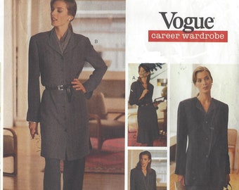 90s Vogue Sewing Pattern 1472 Womens Below Hip Jacket, Straight Dress, Top, Skirt & Pants Size 14 16 18 Bust 36 38 40 FF