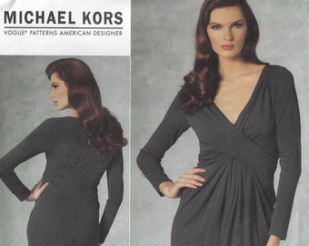Michael Kors Womens Draped Front Dress Deep V Neckline OOP Vogue Sewing Pattern V1191 Size 12 14 16 18 Bust 34 36 38 40 FF