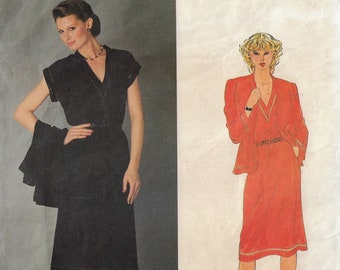 1980s Belinda Bellville Womens Jacket & Dress with Trim Details Vogue Sewing Pattern 2564 Size 10 Bust 32 1/2 FF