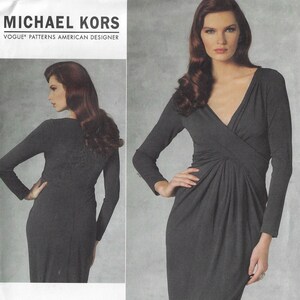 Michael Kors Womens Draped Front Dress Deep V Neckline OOP Vogue Sewing Pattern V1191 Size 12 14 16 18 Bust 34 36 38 40 FF