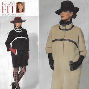 Sandra Betzina Womens Kimono Sleeve Coat OOP Vogue Sewing Pattern V1319 Size 10 12 14 16 18 20 22 24 26 28 Bust 32 to 55 FF