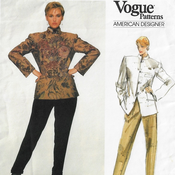 80s Ralph Lauren Womens Nehru Collar Jacket and Narrow Legged Pants Vogue Sewing Pattern 1641 Size 8 Bust 31 1/2 FF