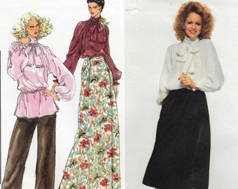 1970s Chloe Womens Boho Big Bow Tunic or Blouse, Skirt and Pants Vogue Sewing Pattern 1763 Size 10 Bust 32 1/2 FF