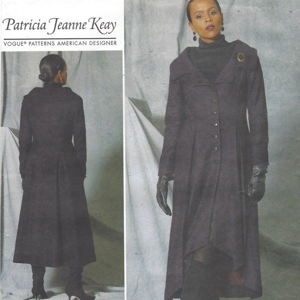 Patricia Jeanne Keay Womens Lagenlook Coat Portrait Collar Vogue Sewing Pattern V1529 Size 14 16 18 20 22 Bust 36 38 40 42 44 FF