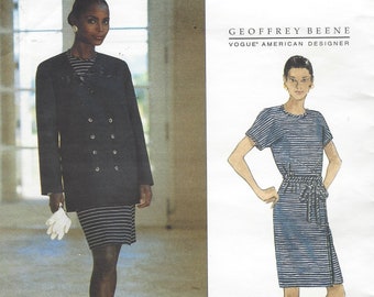 90s Geoffrey Beene Womens Double Breasted Jacket & Pullover Dress Vogue Sewing Pattern 1547 Size 14 16 18 Bust 36 38 40 FF