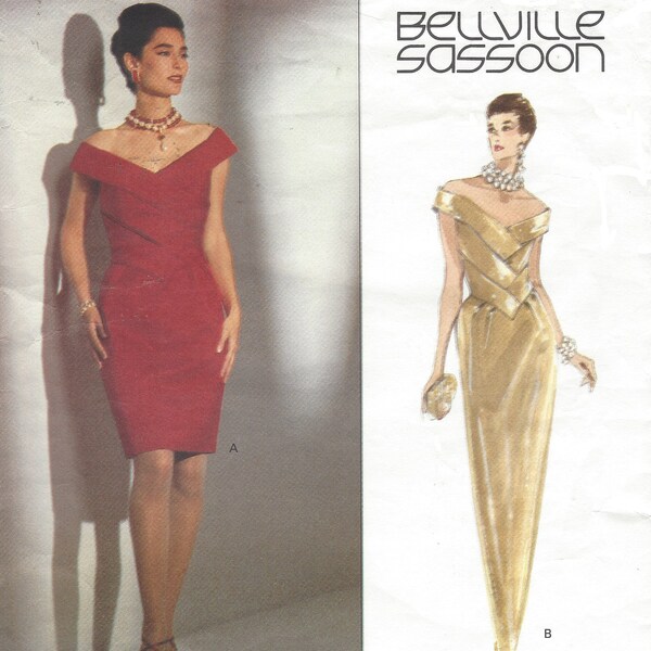 1990s Bellville Sassoon mujeres impresionante vestido de noche retrato collar Vogue patrón de costura 2785 tamaño 8 10 12 busto 31 1/2 a 34 FF