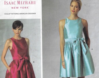 Isaac Mizrahi Womens Princess Seam Bouffant Dress and Belt OOP Vogue Sewing Pattern V1434 Size 14 16 18 20 22 Bust 36 38 40 42 44 FF