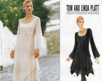 90s Tom & Linda Platt Womens Evening Gown Flutter Hems Vogue Sewing Pattern 1737 Size 12 14 16 Bust 34 36 38 FF