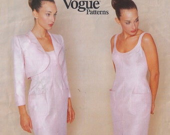 90s Emanuel Ungaro Womens Bolero Jacket & Sexy Dress Vogue Sewing Pattern 1956 Size 6 8 10 Bust 30 1/2 to 32 1/2 FF