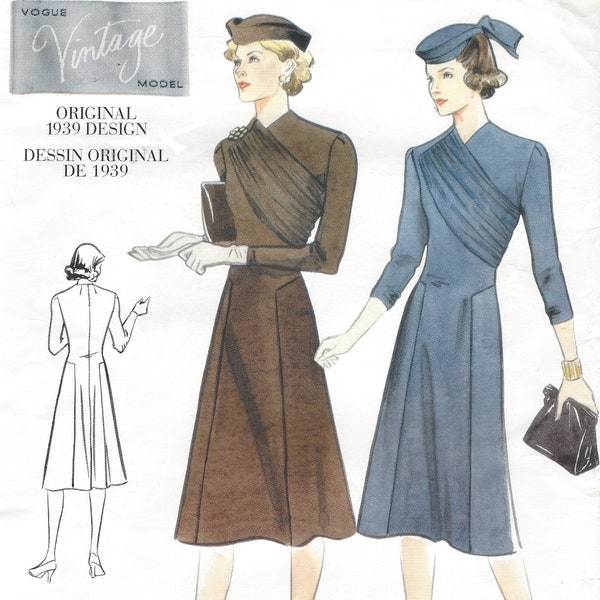 Sukienka damska z lat 30. XX wieku o kroju litery A, wzór do szycia Vogue 2197, rozmiar 16, biust 38, FF