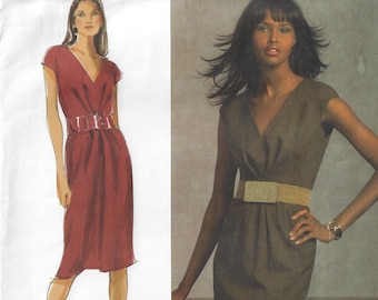 Anne Klein Front Pleated Summer Dress OOP Vogue Sewing Pattern V1025 Size 6 8 10 12 Bust 30 1/2 to 34 FF