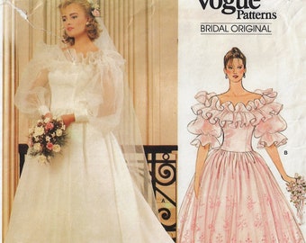 80s Womens Wedding Ballgown & Petticoat Vogue Sewing Pattern 1315 Size 10 Bust 32 1/2 FF Vogue Bridal Original