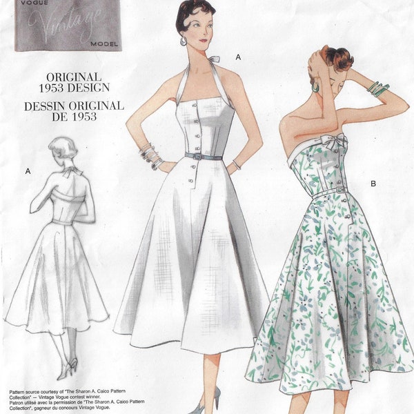 Womens 1950s Sundress or Halter Dress and Belt Vogue Sewing Pattern V2961 Size 12 14 16 18 Bust 34 36 38 40 FF