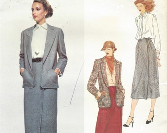 1980s Nina Ricci Womens No Button Jacket, Blouse and Tie, and Wrap Skirt Vogue Sewing Pattern 2021 Size 14 Bust 36 FF