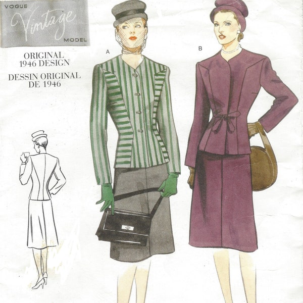 Molde de costura Vogue 2199 para terno feminino dos anos 1940, tamanho 16 FF (reimpressão).