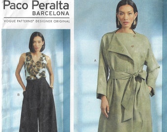 Paco Peralta Womens Ankle Length Duster, Sash & Pants Vogue Sewing Pattern V1619 Size 14 16 18 20 22 Bust 36 38 40 42 44 FF