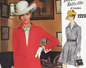 60s Belinda Bellville Womens A Line Dress with Dickey Vogue Sewing Pattern 2223 Size 12 Bust 34