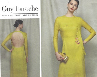 Guy Laroche Womens Close Fitting Dress Open Back & Raised Waist Vogue Sewing Pattern V1589 Size 14 16 18 20 22 Bust 36 38 40 42 44 FF