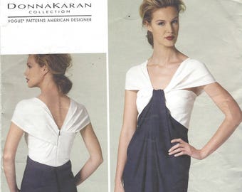 Donna Karan Womens Empire Waist Draped Front Dress OOP Vogue Sewing Pattern V1281 Size 6 8 10 12 14 Bust 30 1/2 to 36 FF