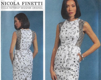 Nicola Finetti Womens Fitted Dress with Sheer Side Inserts Vogue Sewing Pattern V1613 Size 14 16 18 20 22 Bust 36 38 40 42 44 FF