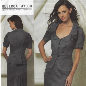Rebecca Taylor Womens Peplum Jacket & Pencil Skirt Portrait Collar Vogue Sewing Pattern V1169 Size 6 8 10 12 Bust 30 1/2 to 34