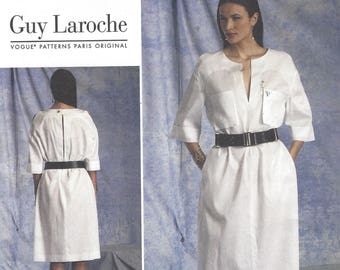 Guy Laroche Womens Pullover Dress Front and Back Neckline Slit Vogue Sewing Pattern V1400 Size 16 18 20 22 24 Bust 38 40 42 44 46 FF