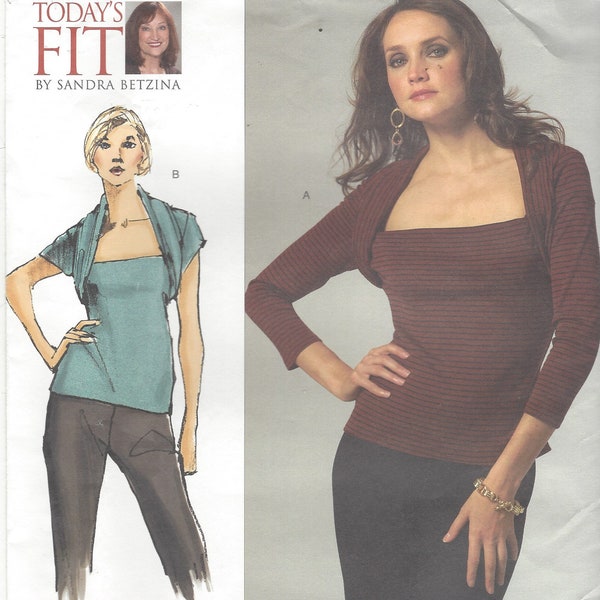 Sandra Betzina Damskie bluzki z dzianiny stretchowej OOP Vogue Wzór do szycia V2980 Rozmiar 10 12 14 16 18 20 22 24 26 28 Biust 32 do 55 FF