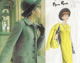 1960s Nina Ricci One Piece Dress and Jacket Vogue Paris Original Sewing Pattern 1313 Size 14 Bust 34