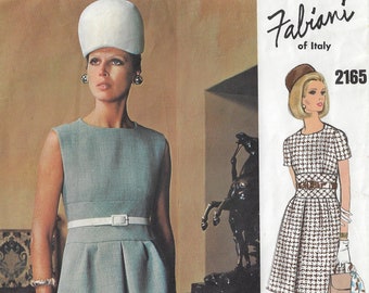 60s Fabiani Womens One Piece Dress Vogue Sewing Pattern 2165 Size 10 Bust 32 1/2 Label Included Vogue Couturier Design