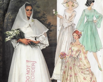 1970s Nina Ricci Womens Boho Wedding Dress, Belt, Slip and Scarf Vogue Sewing Pattern 1363 Size 14 Bust 36 FF