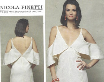 Nicola Finetti Womens Sexy Cocktail Dress Cold Shoulder Mini Dress Vogue Sewing Pattern V1587 Size 14 16 18 20 22 Bust 36 38 40 42 44 FF