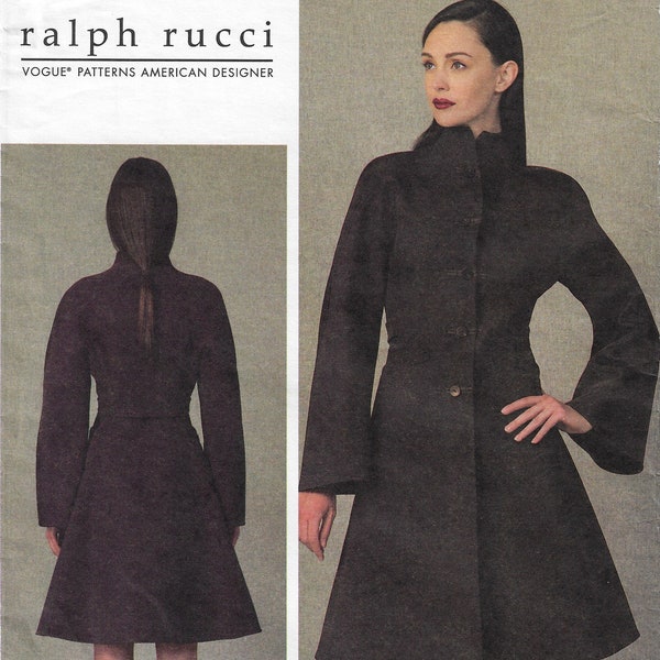 Ralph Rucci Womens Funnel Collar Coat Kimono Sleeves Seam Detail OOP Vogue Sewing Pattern V1419 Taille 14 16 18 20 22 Bust 36 à 44 FF