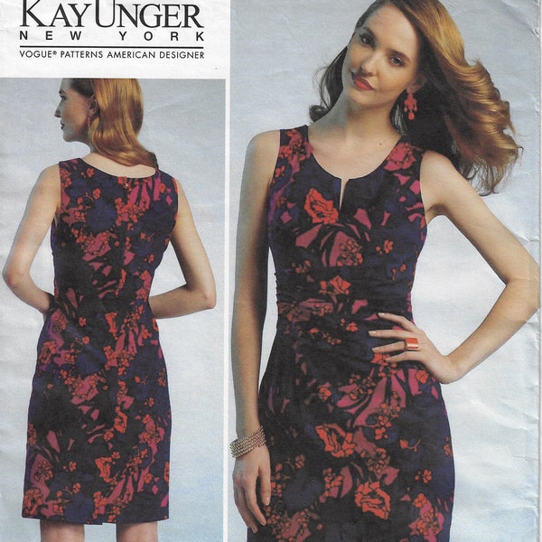 Kay Unger Asymmetrische taille-plooi jurk mouwloos OOP Vogue naaipatroon V1303 Maat 8 10 12 14 16 Buste 31 1/2 tot 38 FF