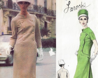 1960s Laroche Womens Dress with Plastron Vogue Sewing Pattern 1425 Size 12 Bust 32 FF Vogue Paris Original