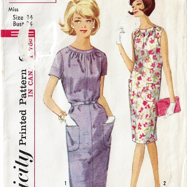 60s Womens Shift Dresses One Piece Dress with Sleeve Options Simplicity Sewing Pattern 5406 Size 14 Bust 34 FF