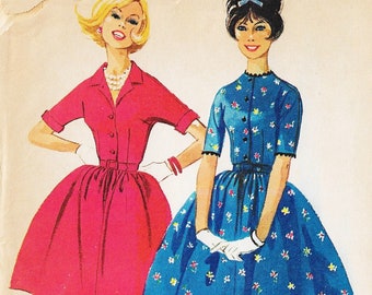 1960s Womens Rockabilly Dress 2 Necklines Kimono Sleeve Full Skirt McCalls Sewing Pattern 5953 Size 14 Bust 34