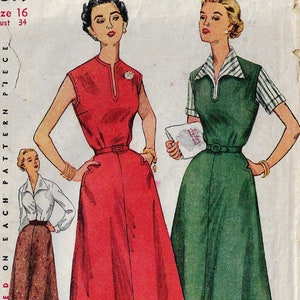 1950s Womens Sleeveless Dress, Jumper or Blouse and Skirt Simplicity Sewing Pattern 4379 Size 16 Bust 34