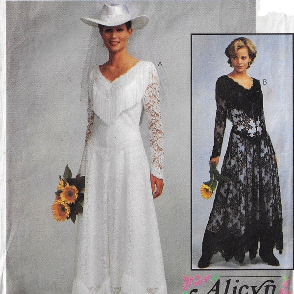 90s Alicyn Exclusives Womens Western Bridal Gown Fringe & Lace Trim McCalls Sewing Pattern 8057 Size 16 18 20 Bust 38 40 42 FF