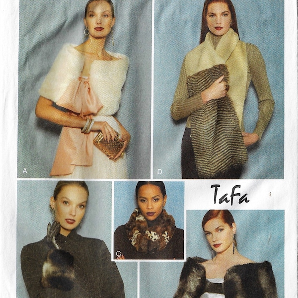 TaFa Womens Fur-Accent Wraps, Scarves and Gloves Faux Fur Trims OOP Vogue Sewing Pattern V9234 FF