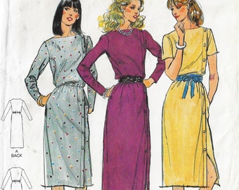 70s Womens Dress in Day or Evening Length Bateau Neckline Side Button Trim Butterick Sewing Pattern 6961 Size 14 Bust 36 FF