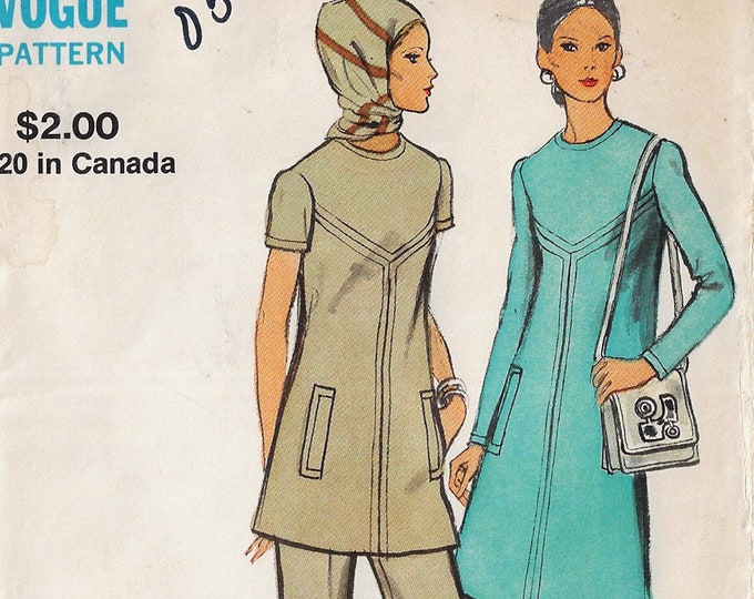70s Womens Front Zipper Dress or Tunic & Pants Plus Size Vogue Sewing ...