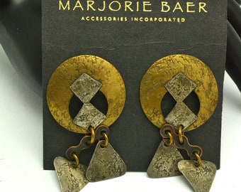 Vintage Marjorie Baer Pierced Earrings Multi Toned Metal Unique Gift for Her