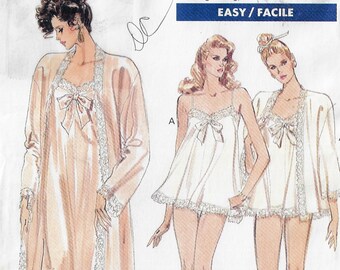 80s Womens Robe, Nightgown & Panties Full Length or Hip Length Vogue Sewing Pattern 7372 Size 16 18 20 22 Bust 38 to 44 FF