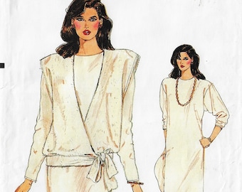 80s Womens Pullover Straight Dress and Wrap Top Vogue Sewing Pattern 9036 Size 14 16 18 Bust 36 38 40 FF