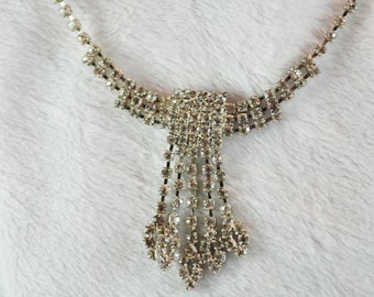 Sparkling Rhinestone Necklace Set in Silver Tone Metal with Dangles