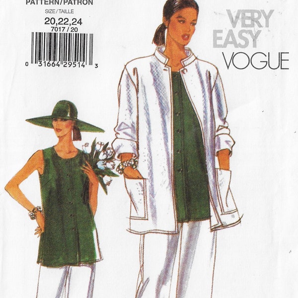 90s Koko Beall Womens Below Hip Jacket, Tunic & Pants Vogue Sewing Pattern 7017 Size 20 22 24 Bust 42 44 46 FF