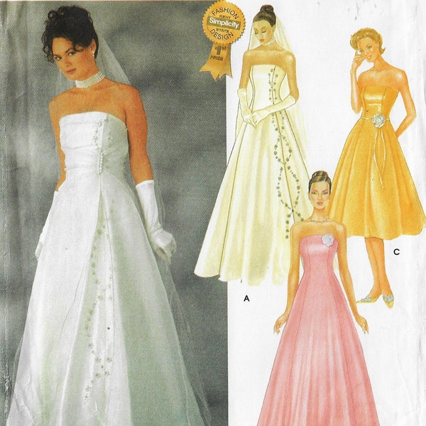 Womens Glamorous Wedding Gown Strapless Princess Seams & Overdress Simplicity Sewing Pattern 7068 Size 6 8 10 12 Bust 30 1/2 to 34 FF