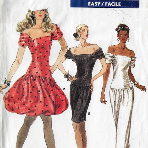 80s Off the Shoulder Evening Gown Dropped Waist Variations Vogue Sewing Pattern 7081 Size 12 14 16 Bust 34 36 38 FF