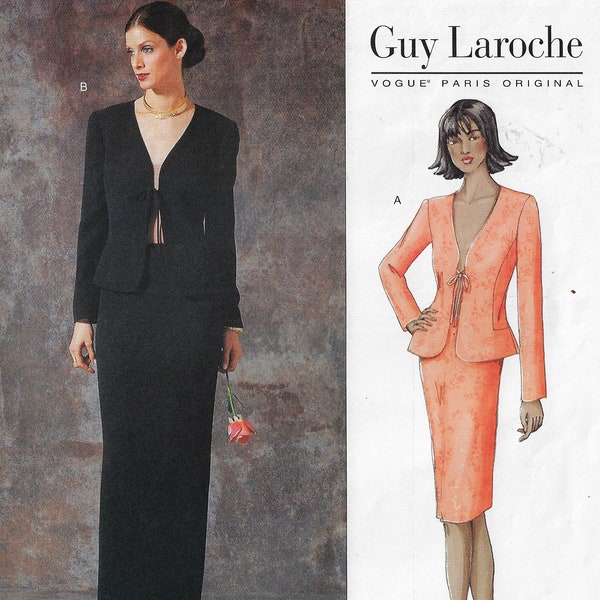 Y2K Guy Laroche Womens Tie Front Jacket & Skirt Vogue Sewing Pattern 2513 Size 6 8 10 Bust 30 1/2 to 32 1/2 FF